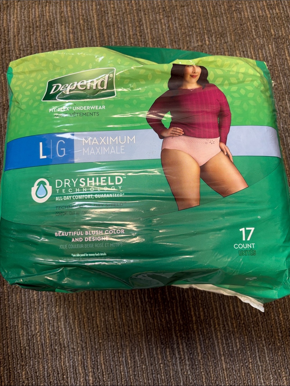 Women's Depend Maximum Absorbency Blush Fit-Flex Underwear, Large